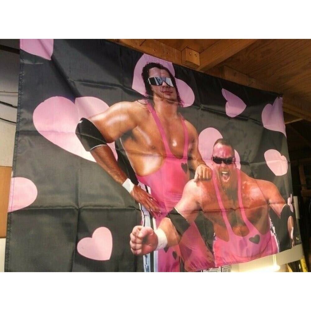 WWF HART FOUNDATION Bret The Hitman & Jim Anvil Neidhart 5ft Flag